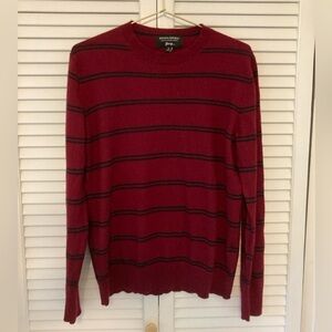 Banana Republic Red and Black Striped Italian Merino Wool Crewneck Sweater Large